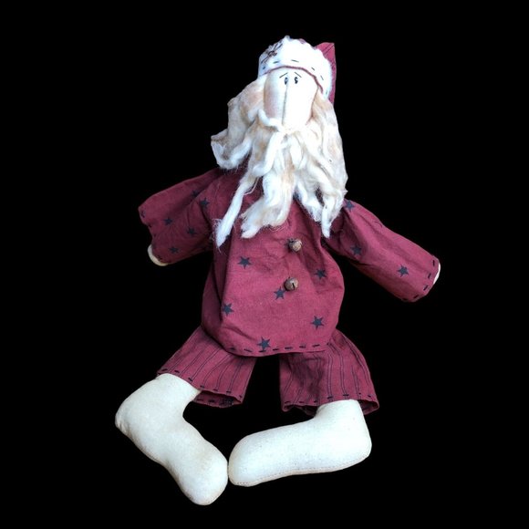 Honey and Me Sitting Primitive Santa in Pajamas Long Beard Bells Christmas Decor - Picture 2 of 15